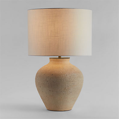 View Corfu Cream Table Lamp with Linen Drum Shade 26.6" details