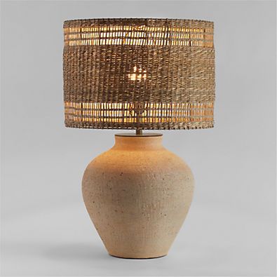 View Corfu Cream Table Lamp with Woven Natural Shade 26.6" details