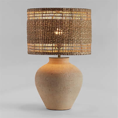 Corfu Cream Table Lamp with Woven Natural Shade 26.6"