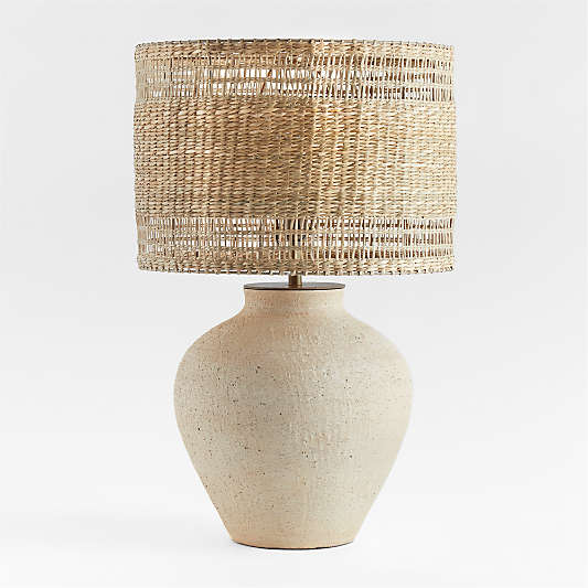 Corfu Cream Table Lamp with Woven Natural Shade 26.6"