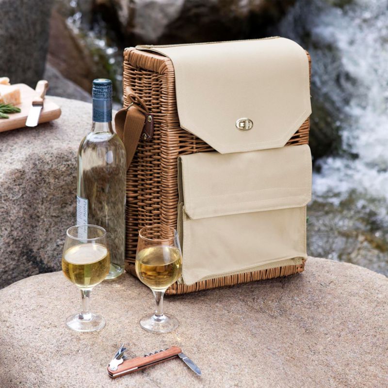 Corsica Tan Woven Wine & Cheese Outdoor Picnic Basket - image 1 of 6