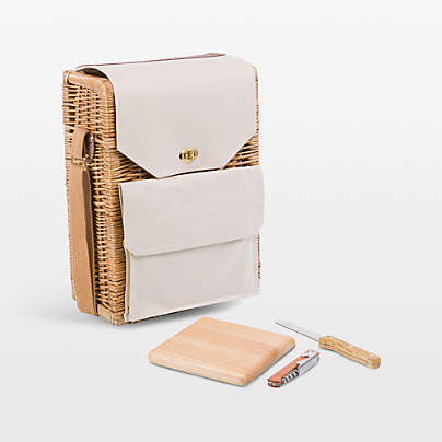 Corsica Tan Woven Wine & Cheese Outdoor Picnic Basket