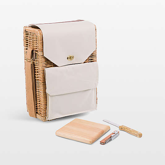 Corsica Tan Woven Wine & Cheese Outdoor Picnic Basket