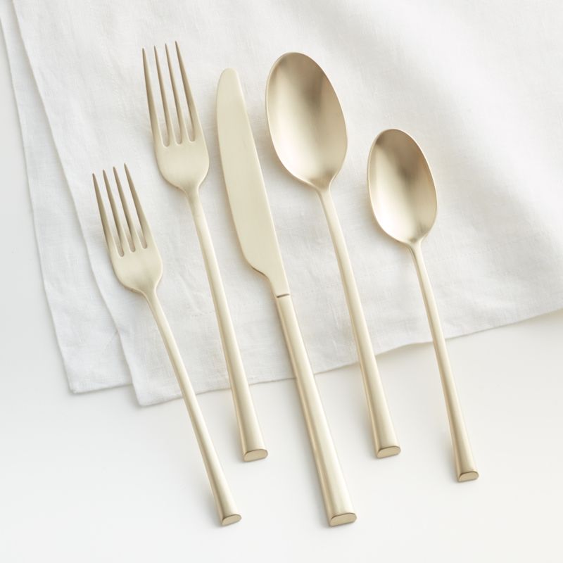 20-Piece Modern Parallel Brushed Black Flatware Set + Reviews | CB2