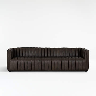 Cosima Leather Channel Tufted Sofa, White Tufted Leather Sofa