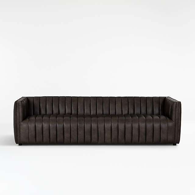 Cosima Leather Channel Tufted Sofa, White Leather Tufted Sofa Brown