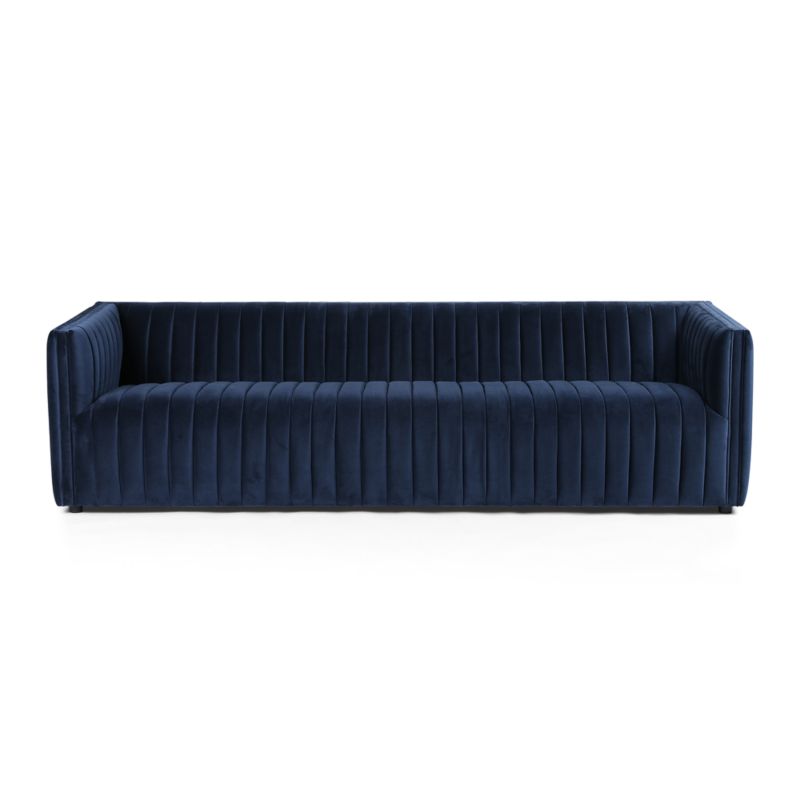 Sapphire Navy Velvet Tuxedo Arm Sofa with Solid Wood Frame