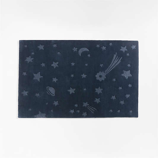 Cosmos Hand-Tufted Wool Navy Blue Space Kids Rug 5x8