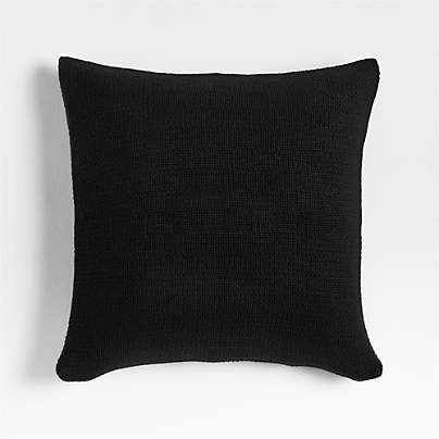 Organic Cotton Basketweave 20"x20" Ink Black Throw Pillow with Feather Insert