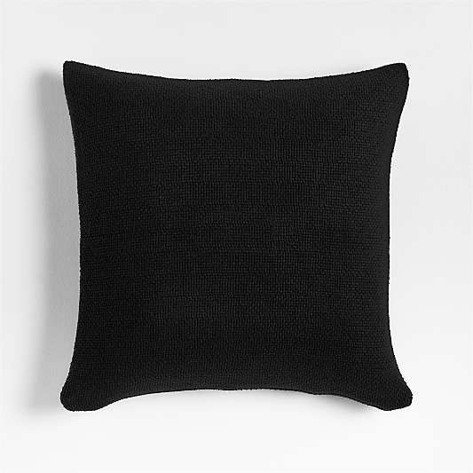 Organic Cotton Basketweave 20"x20" Ink Black Throw Pillow with Down-Alternative Insert