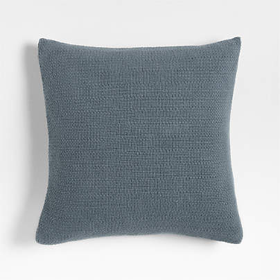 Organic Cotton Basketweave 20"x20" Blue Throw Pillow with Down-Alternative Insert