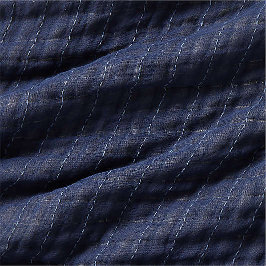 New Natural EUROPEAN FLAX ™-Certified Linen Arcadia Tan and Midnight Navy Border Full/Queen Duvet Cover