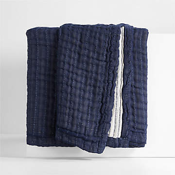 Geo Matelasse Organic Cotton Deep Indigo King Bed Blanket