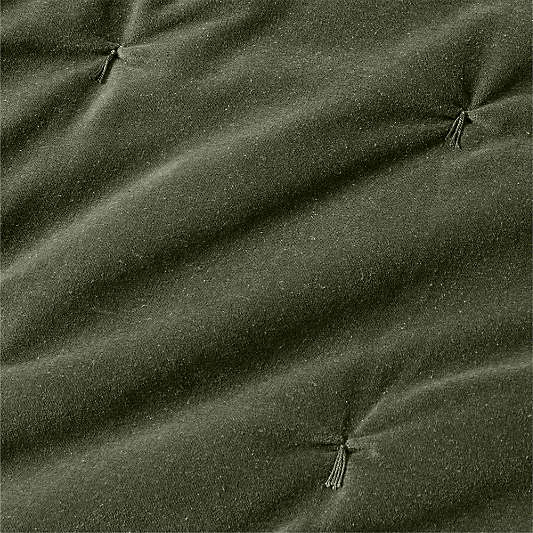 Organic Cotton Linen Velvet Ficus Green Quilted Bed Pillow Sham