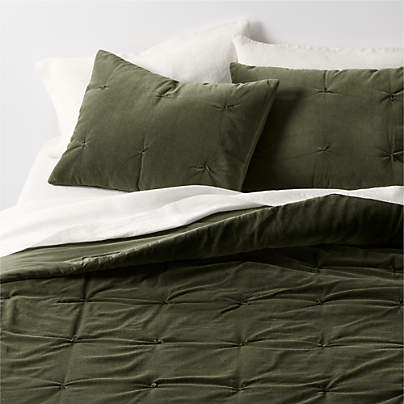 Organic Cotton Linen Velvet Ficus Green King Quilt