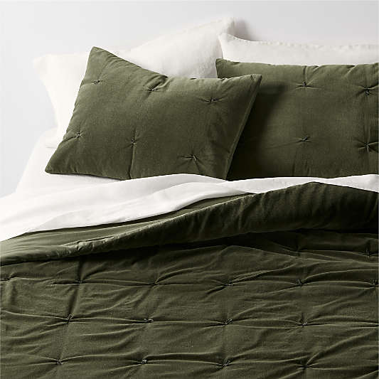 Organic Cotton Linen Velvet Ficus Green Standard Quilted Bed Pillow Sham