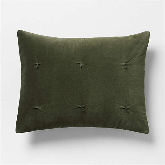 Organic Cotton Linen Velvet Ficus Green Quilted Bed Pillow Sham