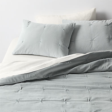 View Organic Cotton Linen Velvet Mist Blue King Quilt details