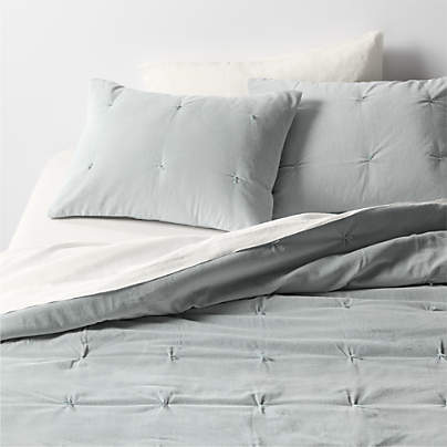 Organic Cotton Linen Velvet Mist Blue King Quilt