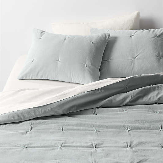 Organic Cotton Linen Velvet Mist Blue Quilted Bed Pillow Sham