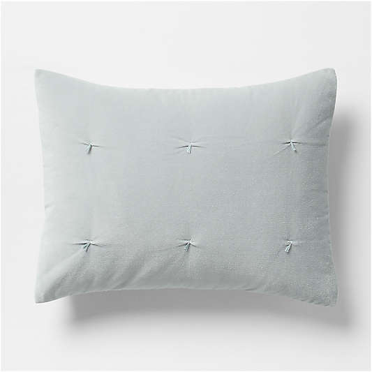 Organic Cotton Linen Velvet Mist Blue Quilted Bed Pillow Sham