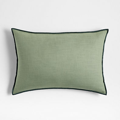 View Sage 22"x15" Merrow Stitch Cotton Throw Pillow with Feather Insert details