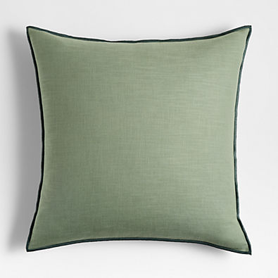 View Organic Sage 23"x23" Merrow Stitch Cotton Throw Pillow with Down-Alternative Insert details
