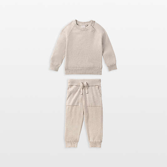 Nuna Beige Cotton Baby Two Piece Sweater Set