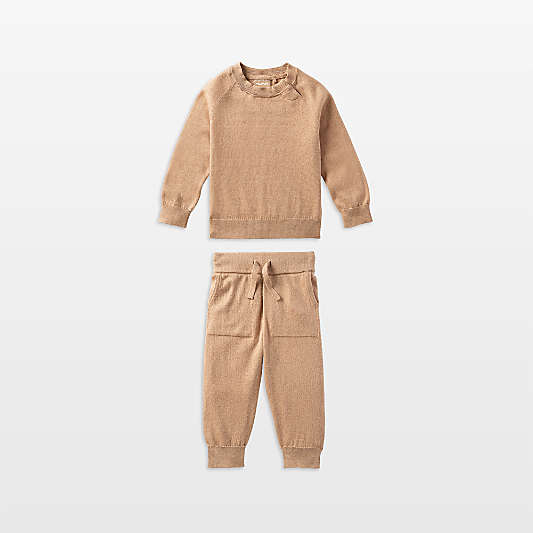 Nuna Tan Cotton Toddler Two Piece Sweater Set