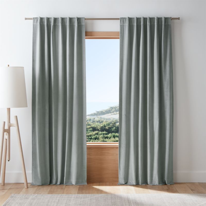 Mist Blue Cotton Velvet Window Curtain Panel with Lining | Crate & Barrel  Canada