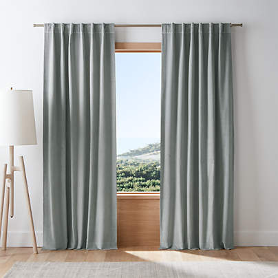 Mist Blue Cotton Velvet Window Curtain Panel with Lining 48"x108"