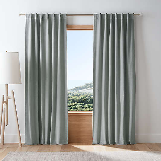 Mist Blue Cotton Velvet Window Curtain Panel with Lining 48"x84"