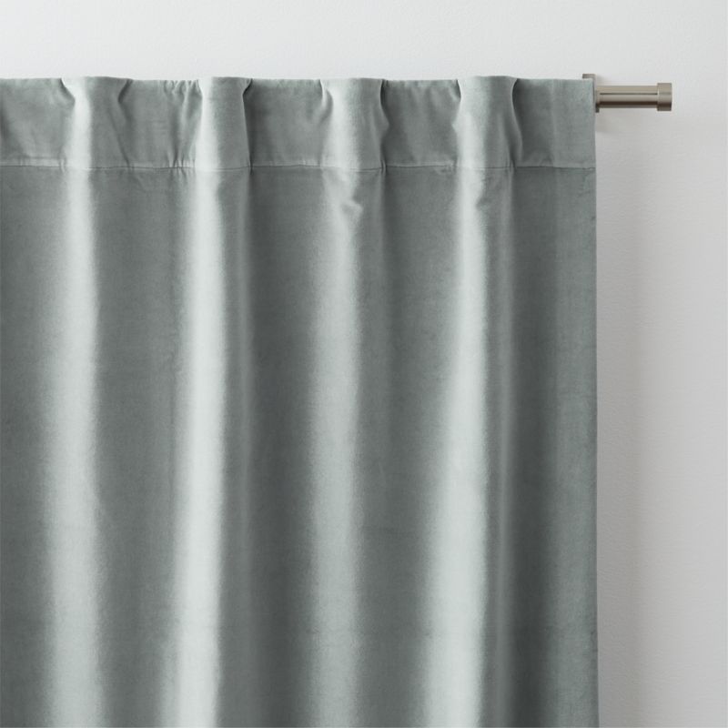 Mist Blue Cotton Velvet Window Curtain Panel with Lining 48"x120" - image 2 of 6