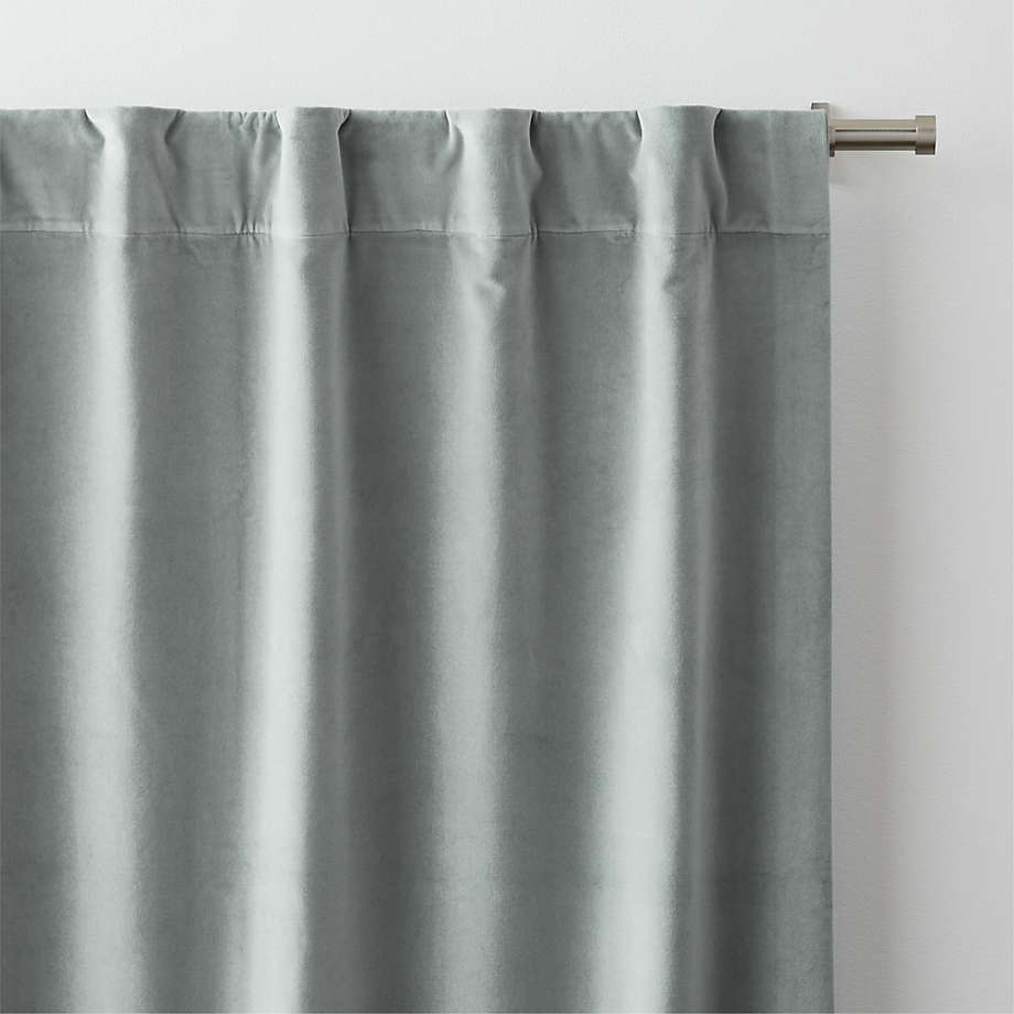 Mist Blue Cotton Velvet Window Curtain Panel with Lining 48"x108"