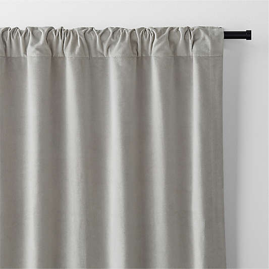 Pebble Grey Cotton Velvet Window Curtain Panel with Lining 48"x84"