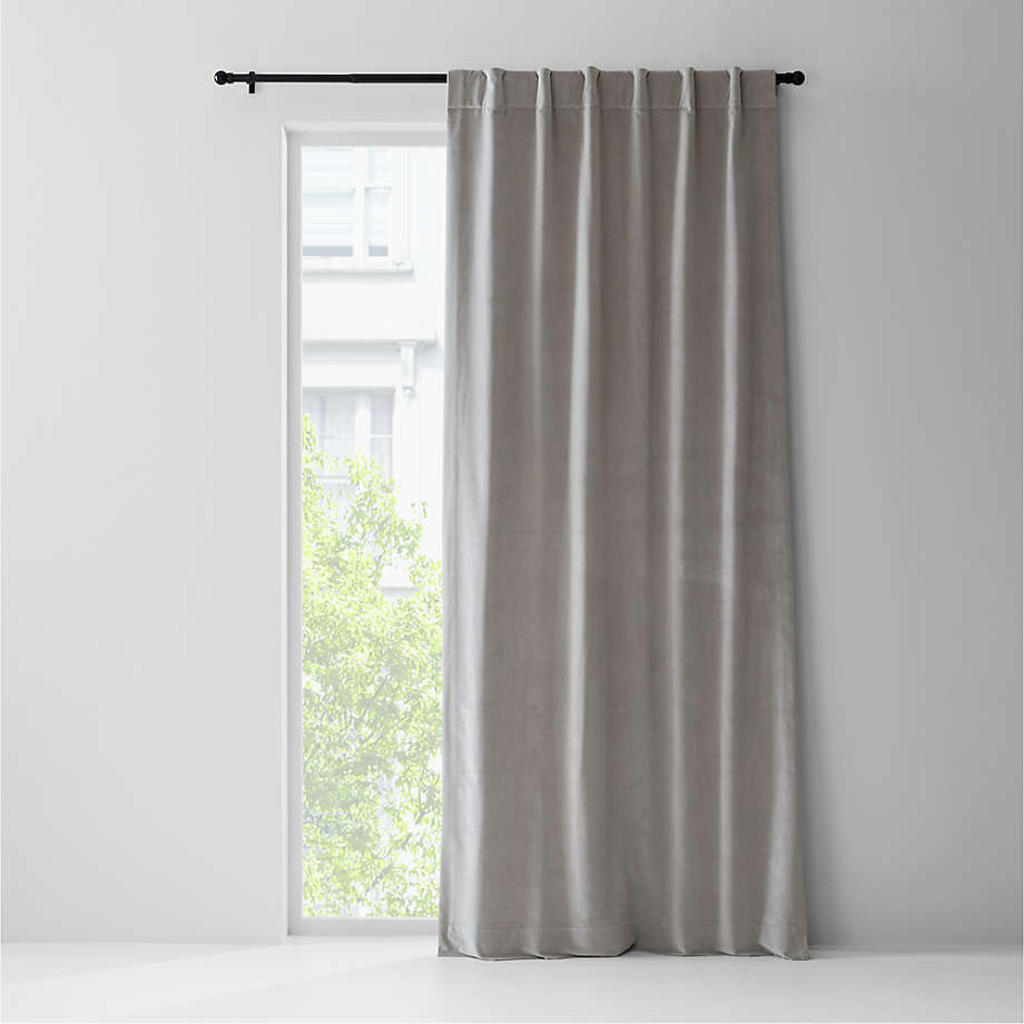 Pebble Grey Cotton Velvet Window Curtain Panel with Lining 48"x84"