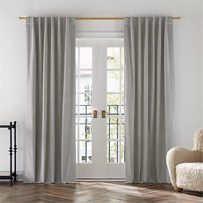 Pebble Grey Cotton Velvet Window Curtain Panel with Lining 48"x108"