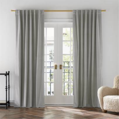 Mist Blue Cotton Velvet Window Curtain Panel with Lining 48x120