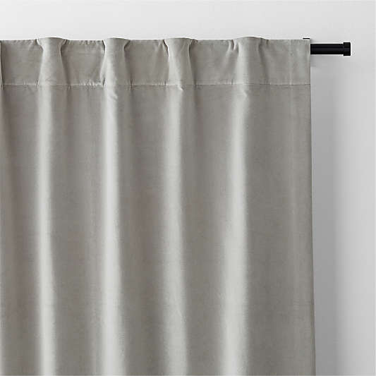 Pebble Grey Cotton Velvet Window Curtain Panel with Lining 48"x84"