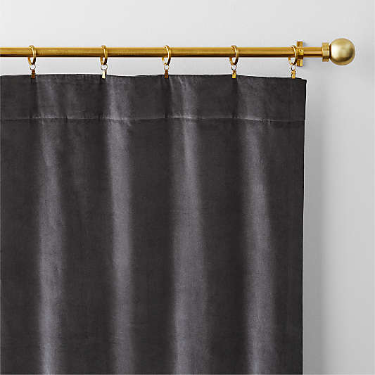 Storm Grey Cotton Velvet Window Curtain Panel with Lining 48"x108"