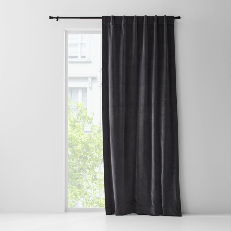 Storm Grey Cotton Velvet Window Curtain Panel with Lining 48