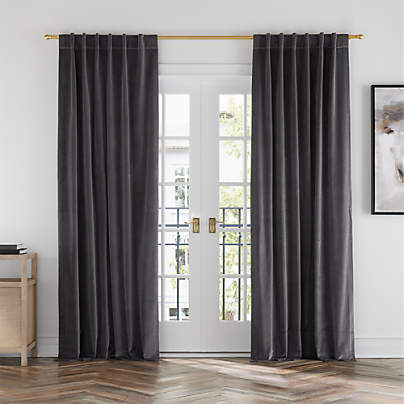 Storm Grey Cotton Velvet Window Curtain Panel with Lining 48"x96"