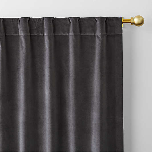 Storm Grey Cotton Velvet Window Curtain Panel with Lining