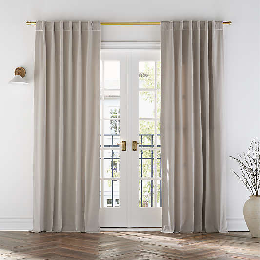 Warm Beige Cotton Velvet Window Curtain Panel with Lining