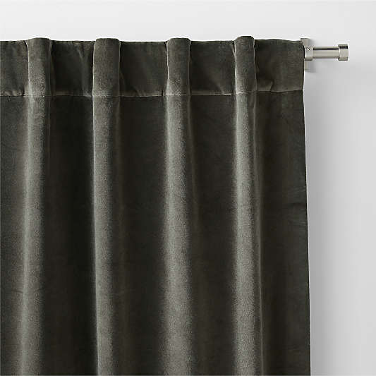 Ficus Green Cotton Velvet Window Curtain Panels