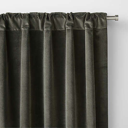 Ficus Green Cotton Velvet Window Curtain Panel 48"x108"