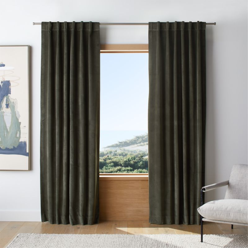 Ficus Green Cotton Velvet Window Curtain Panel 48"x84" - image 0 of 6