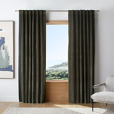 View Ficus Green Cotton Velvet Window Curtain Panel 48"x108" details