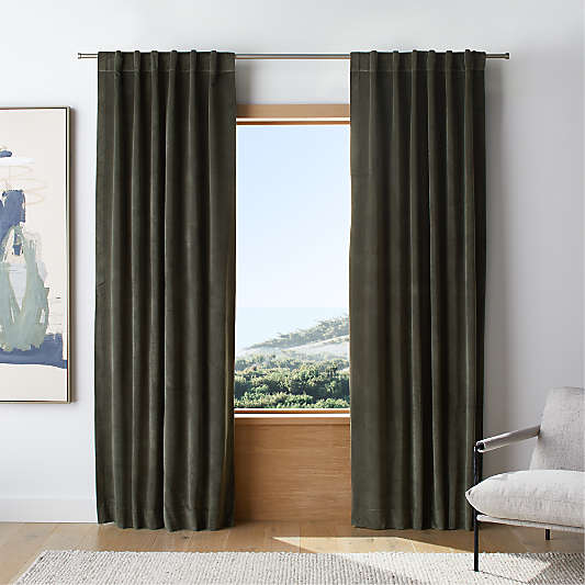 Ficus Green Cotton Velvet Window Curtain Panel