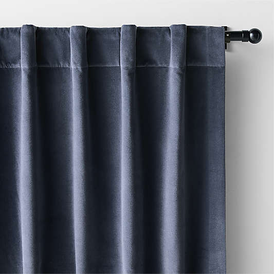 Indigo Blue Cotton Velvet Window Curtain Panels